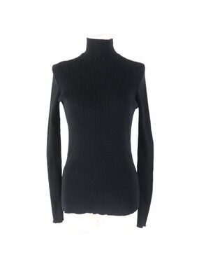 Prada 2023 Dna945 100% Cotton Ribbed Long Sleeve High Neck Knit Top Black 36